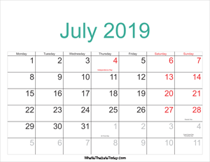 july 2019 calendar printable with holidays