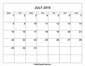 july 2019 calendar