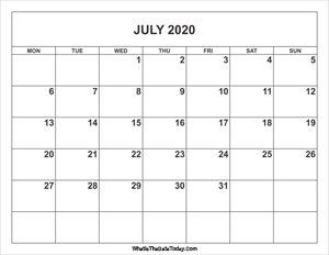 july 2020 calendar