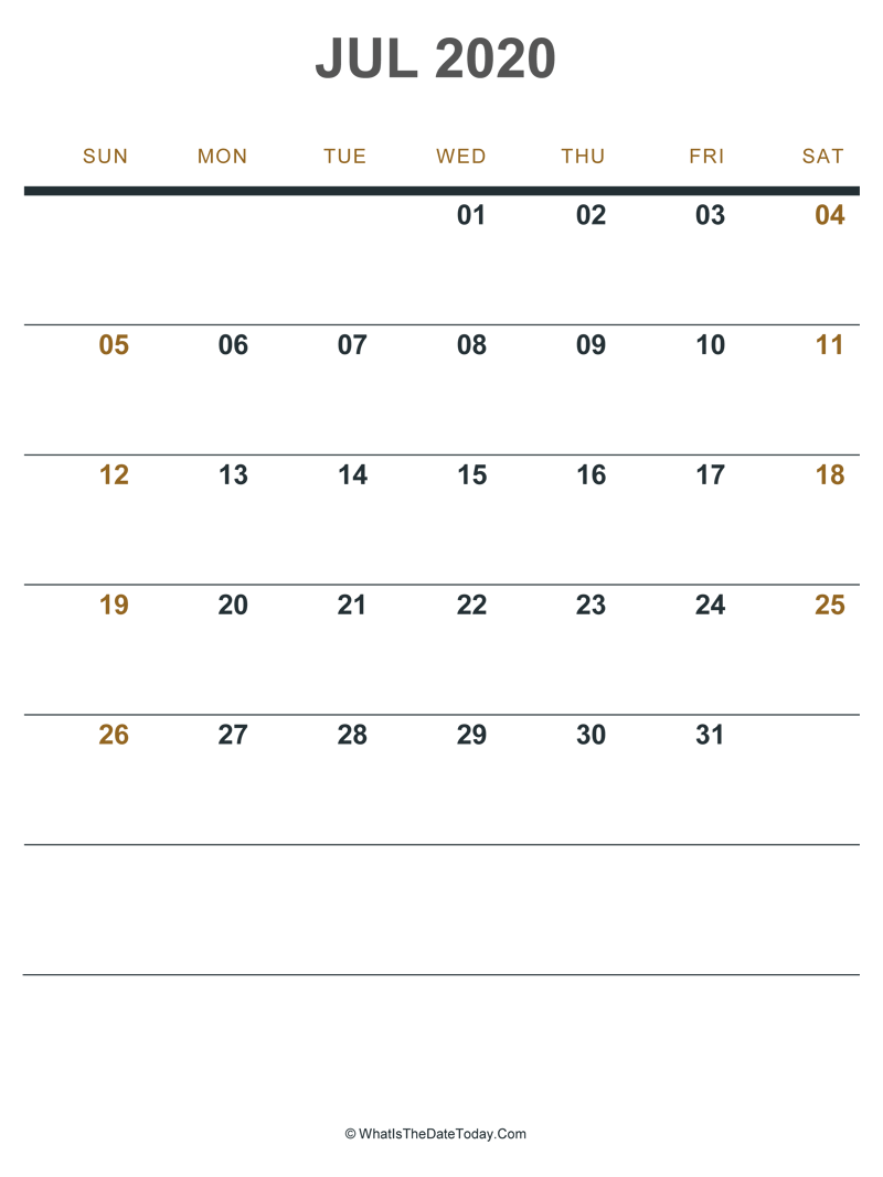 july 2020 printable calendar (portrait layout)