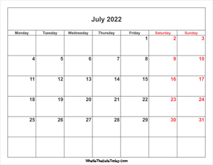 july 2022 calendar with weekend highlight