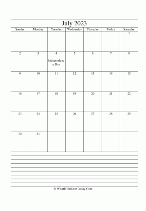 july 2023 calendar editable with notes (vertical)