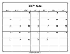 july 2026 calendar