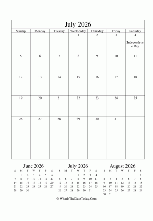 july 2026 editable calendar (vertical layout)