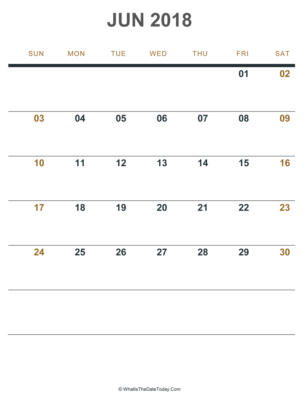 june 2018 printable calendar (portrait layout)