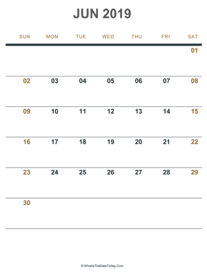 june 2019 printable calendar