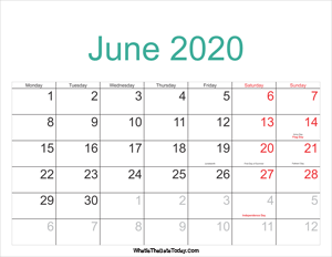 june 2020 calendar printable with holidays