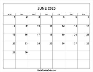 june 2020 calendar