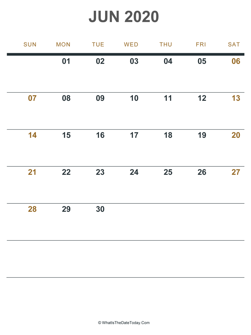 june 2020 printable calendar (portrait layout)
