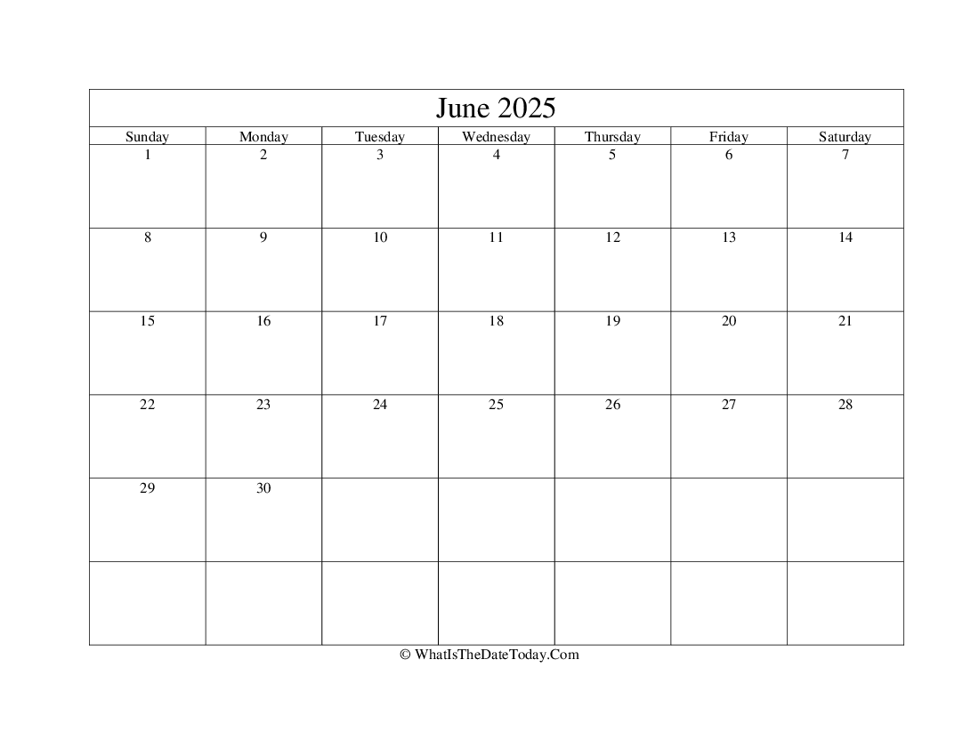 june 2025 Editable Calendar