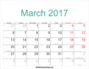 march 2017 calendar printable with holidays