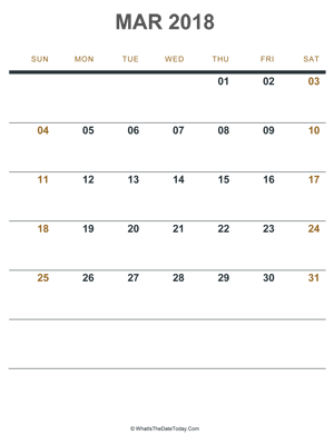 march 2018 printable calendar