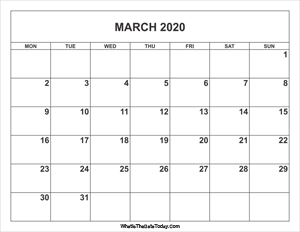 march 2020 calendar