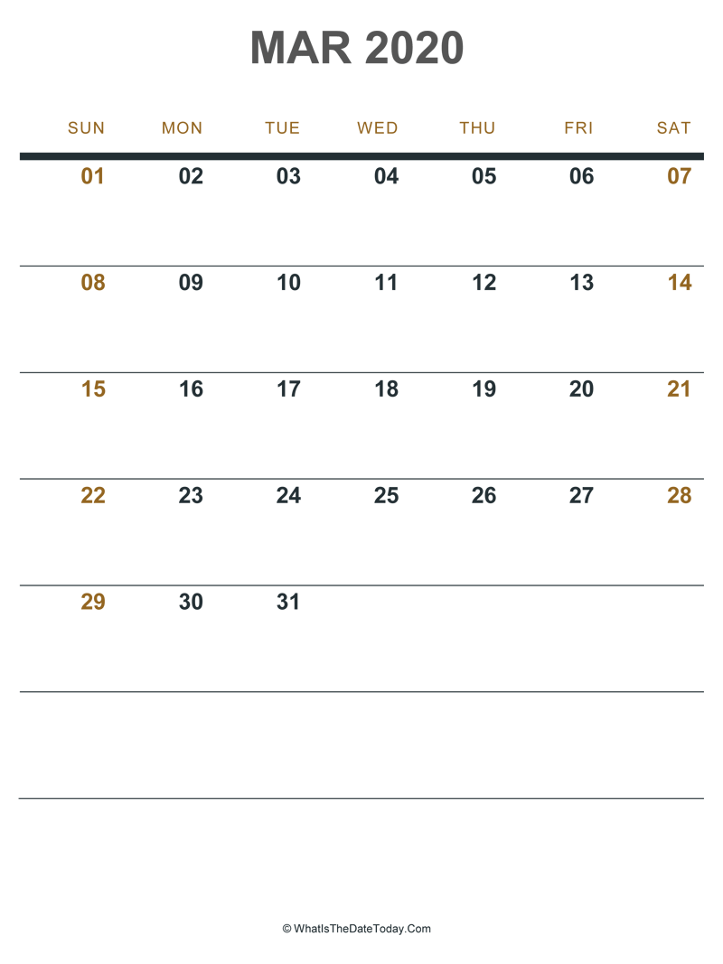 march 2020 printable calendar (portrait layout)