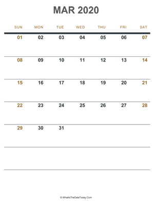 march 2020 printable calendar