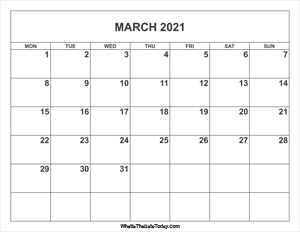 march 2021 calendar