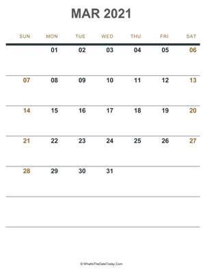 march 2021 printable calendar