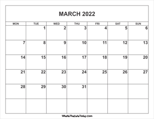 march 2022 calendar