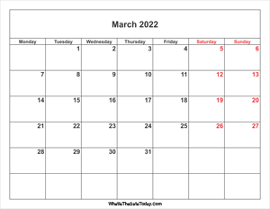 march 2022 calendar with weekend highlight