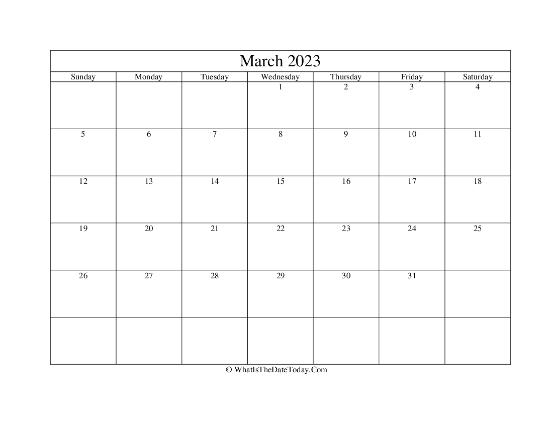 march 2023 Editable Calendar