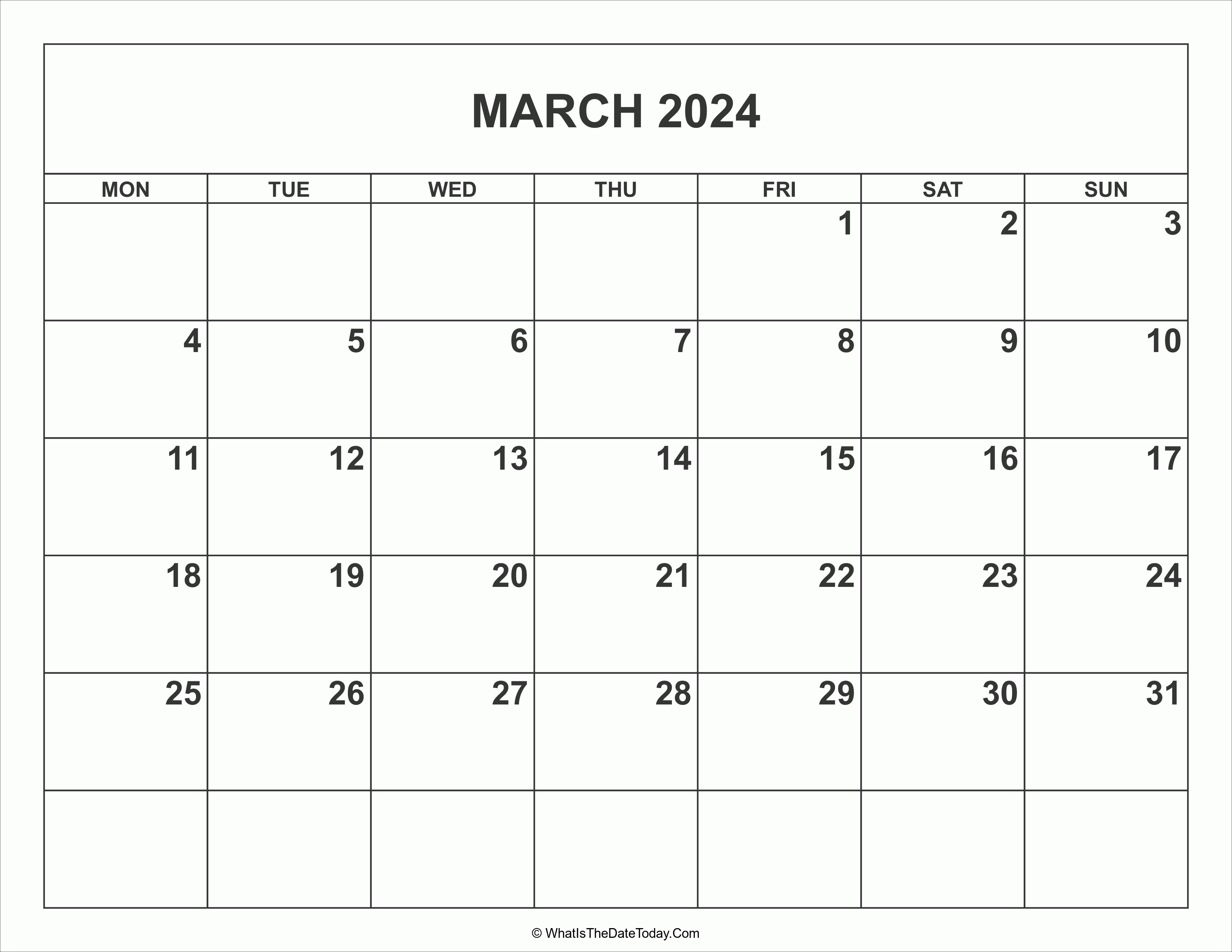 2024 March Calendar Printable Free Downloadable Refund Calendar 2024