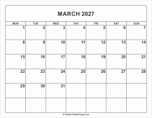 march 2027 calendar