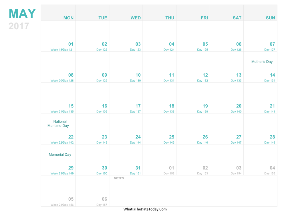 may 2017 Editable Calendar