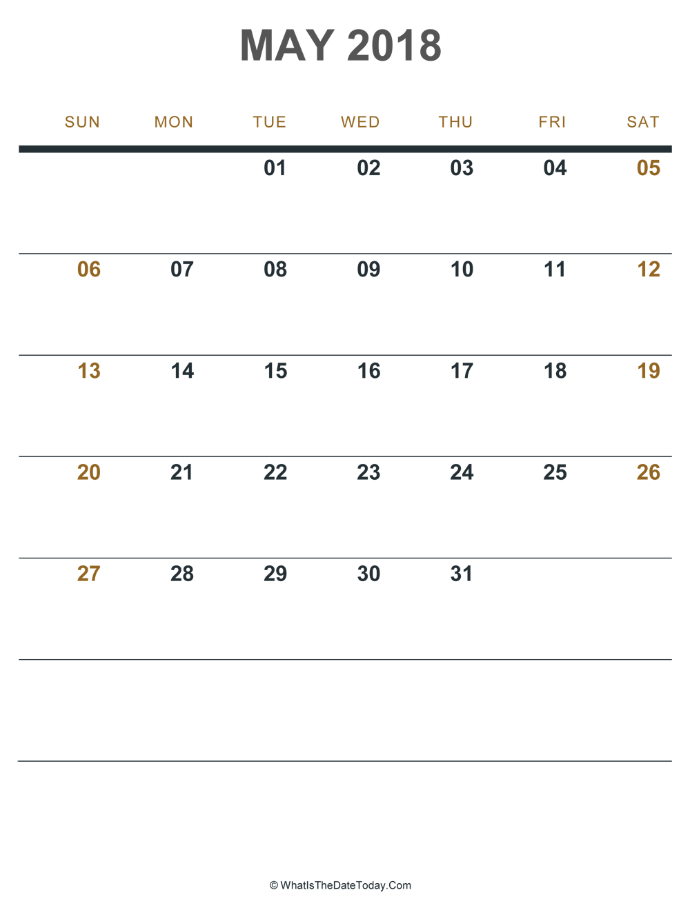 may 2018 printable calendar (portrait layout)