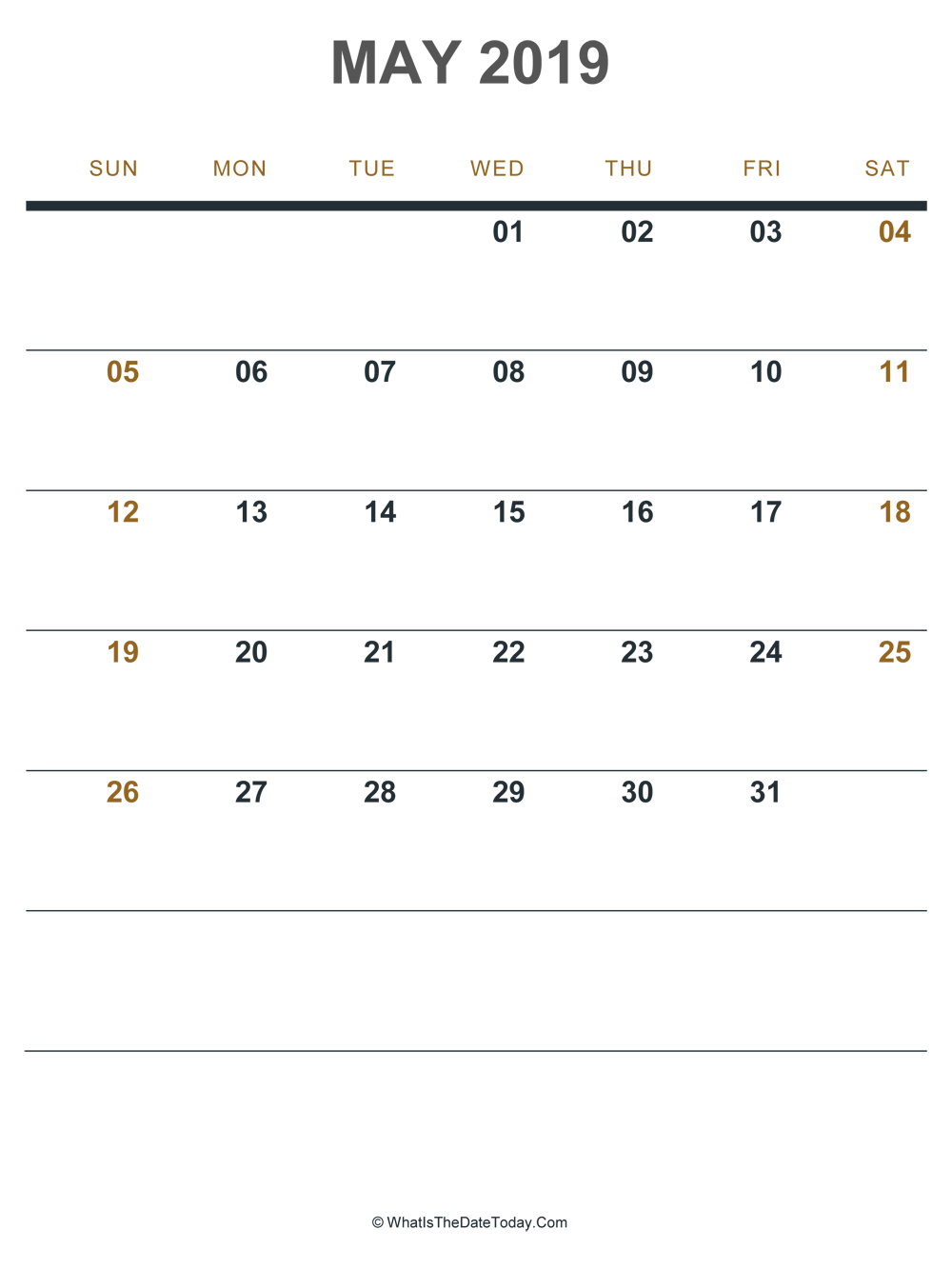 may 2019 printable calendar (portrait layout)