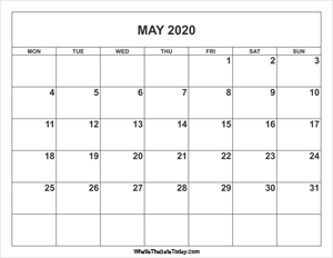 may 2020 calendar