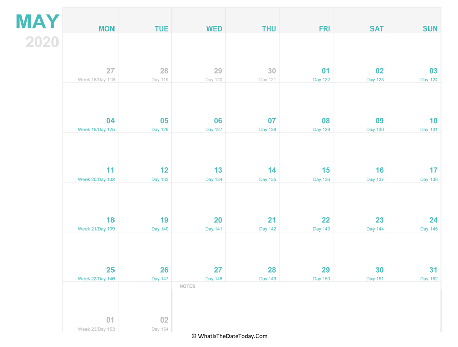 may 2020 Editable Calendar