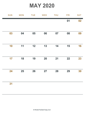 may 2020 printable calendar
