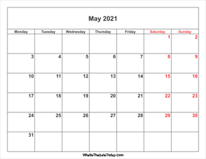may 2021 calendar with weekend highlight