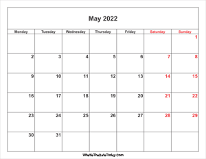 may 2022 calendar with weekend highlight
