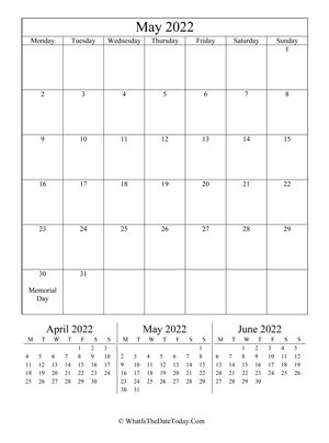 may 2022 editable calendar (vertical) with three mini months