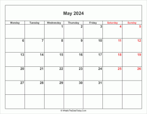 may 2024 calendar with weekend highlight
