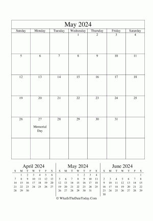 may 2024 editable calendar (vertical) with three mini months