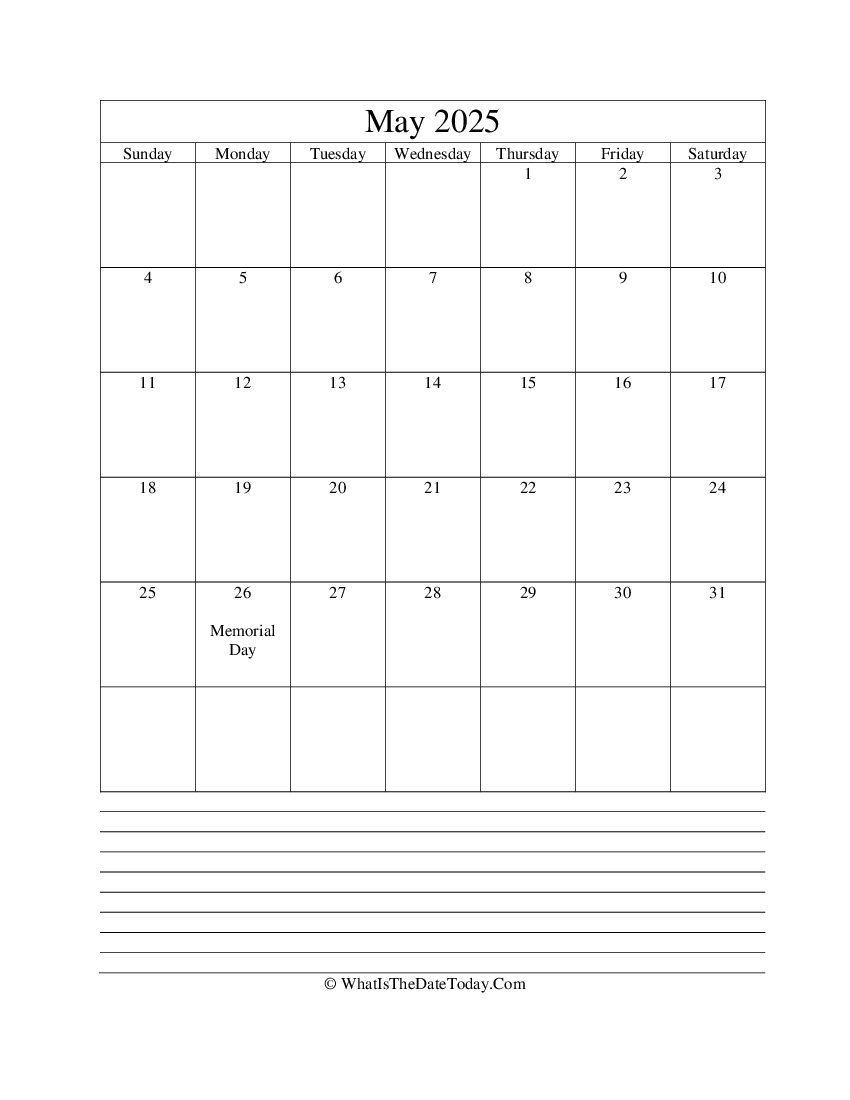 may 2025 calendar editable with notes in vertical layout