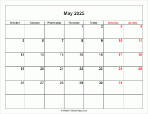 may 2025 calendar with weekend highlight