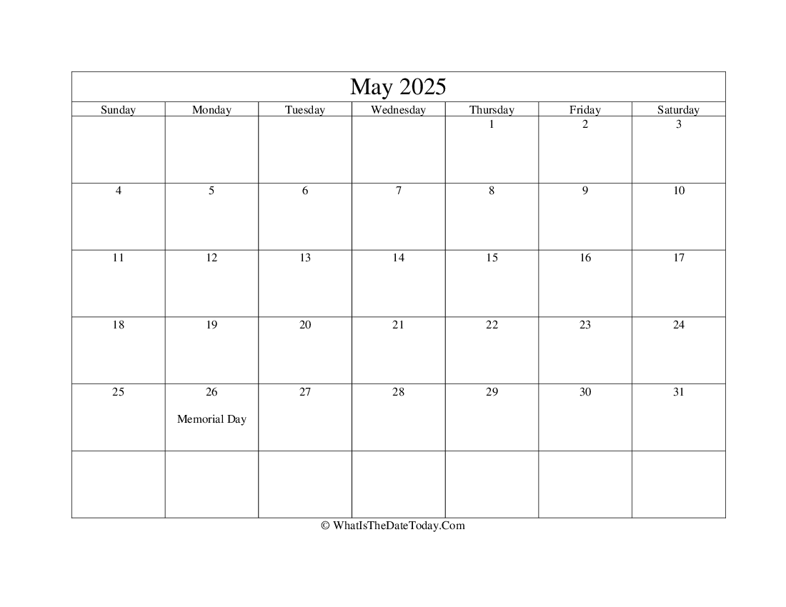 may 2025 Editable Calendar