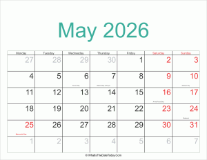 may 2026 calendar printable with holidays