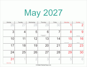 may 2027 calendar printable with holidays