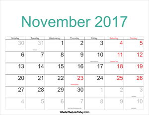 november 2017 calendar printable with holidays