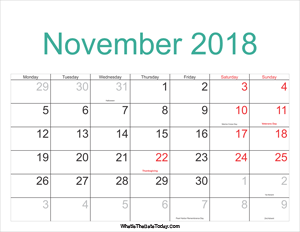 november 2018 calendar printable with holidays