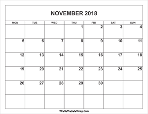 november 2018 calendar
