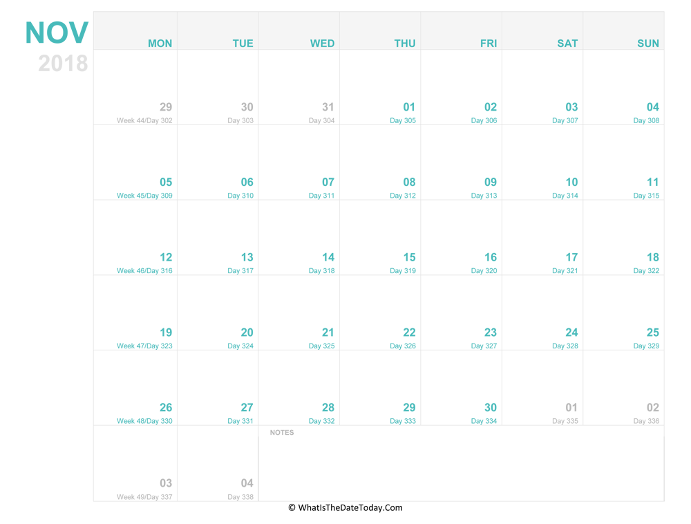 november 2018 Editable Calendar