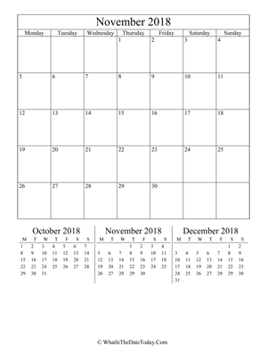 november 2018 editable calendar (vertical layout)