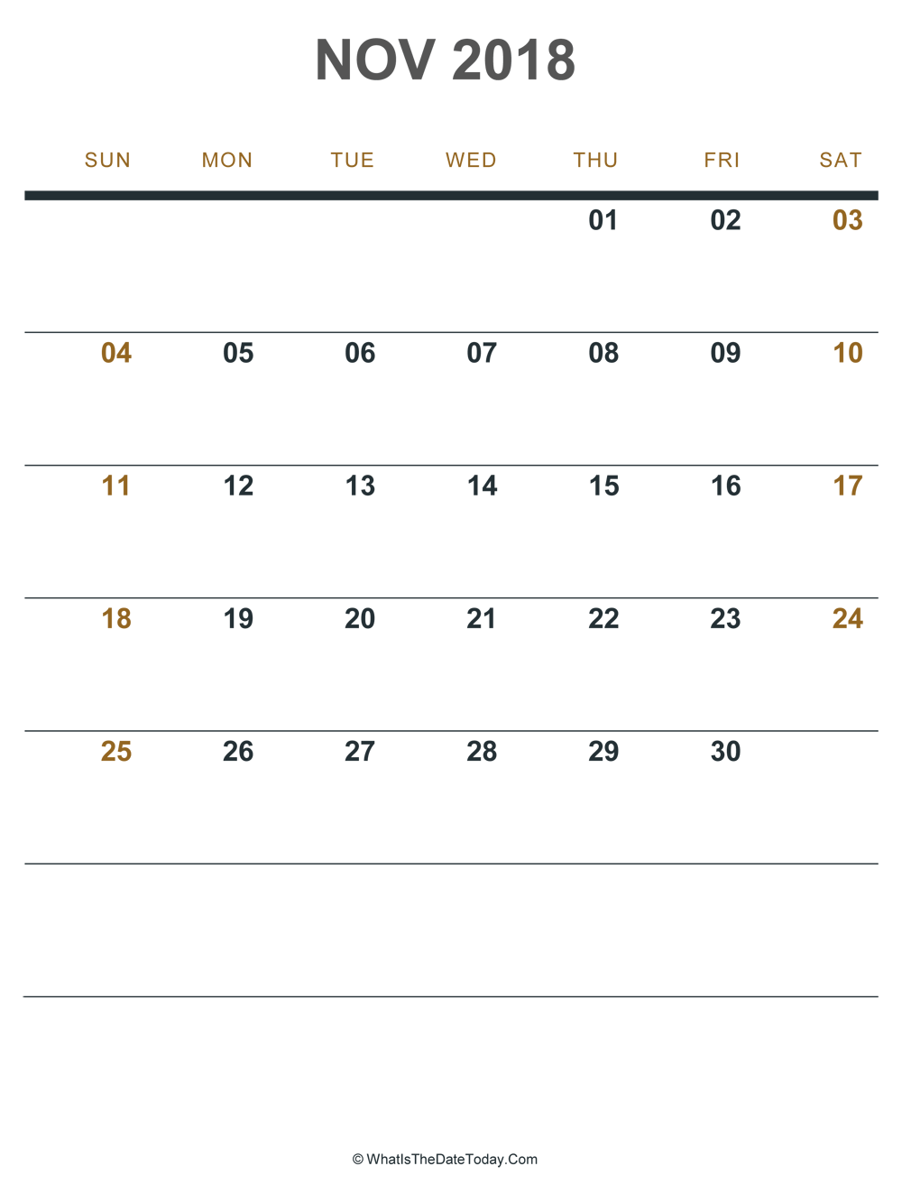 november 2018 printable calendar (portrait layout)