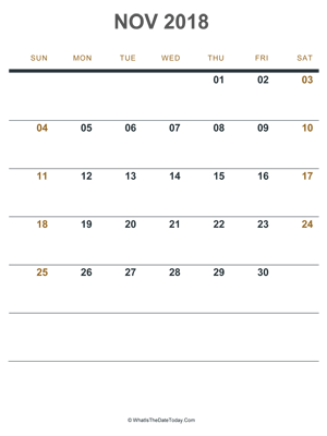 november 2018 printable calendar