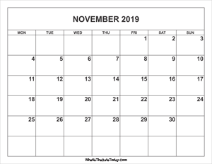 november 2019 calendar
